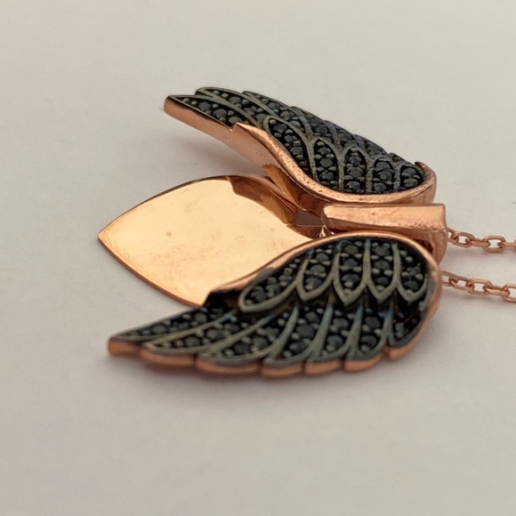 925 Silver angelwing heart initial double heart necklace 14K rose gold plated - Picture 7 of 7